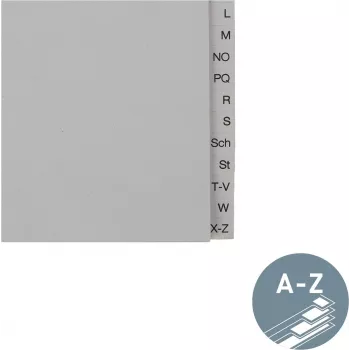 LEITZ Tauenpapier reģistrs, A-Z, A4, puse augstuma, 20 daļas, pelēks, 100 gsm, 80 mm perforācija, ar caurumu pastiprinājumu (6095-00-85)
