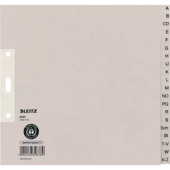 LEITZ Tauenpapier reģistrs, A-Z, A4, puse augstuma, 20 daļas, pelēks, 100 gsm, 80 mm perforācija, ar caurumu pastiprinājumu (6095-00-85)