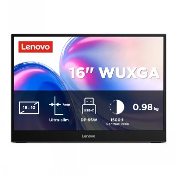 Lenovo L16 16 collu WUXGA portatīvais IPS monitors ar USB-C, 300 nits, 60Hz, 3 gadu garantija