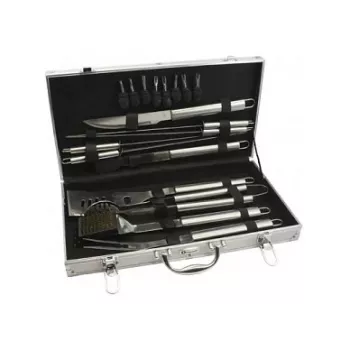 Leopold Vienna BBQ komplekts 18 gabali 8x24x27 cm nerūsējošais tērauds alumīnija futrālis sudraba