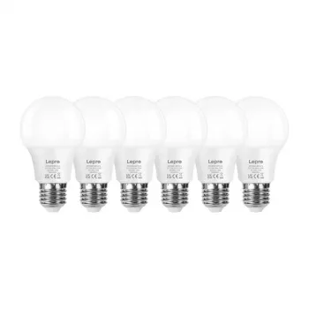 LEPRO 100089-WW-EU-6 LED spuldze, E27, A60, 8.5W (60W ekvivalents), 806 lm, 2700K silta balta, 180° starojuma leņķis, 6 iepakojums