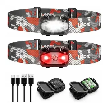 LEPRO 320023-2 USB uzlādējama LED galvas lampa, 300 lūmeni, 6 režīmi, IPX4, 2 komplektā