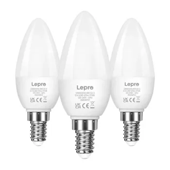 LEPRO 600059-WW-EU-3 LED spuldze E14 C37 4,2W (40W ekvivalents) 470lm 2700K silta balta 250° starojuma leņķis 3 gab.
