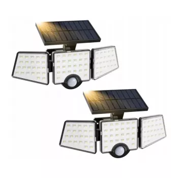 LEPRO 640003-DW-a-2 Saules ielas lampa ar kustības un krēslas sensoriem, 2 gab., 1500 lūmeni, 6500K auksti balta, IP65 ūdensizturīga, sienas montāža, LED