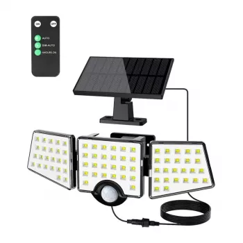 LEPRO 640005-DW Saules lampa, 3000 lm, 6500K, 3 regulējamas galvas, 270° apgaismojums, IP65, kustības sensors, 2400 mAh