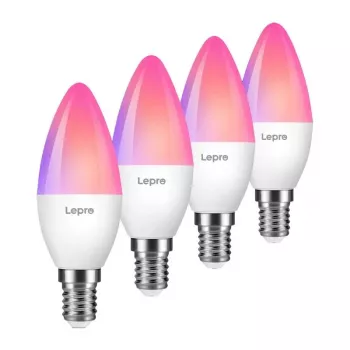 LEPRO BC1-EU-4 C37 RGBCW Wi-Fi LED spuldze E14 4.5W 400lm balta gaisma + RGB viedā sveces spuldze