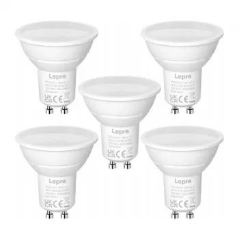LEPRO GU10 LED spuldze 4.5W (50W ekvivalents), 345 lm, dienasgaismas balta 5000K, 100° staru leņķis, bez regulēšanas, 5 gab.