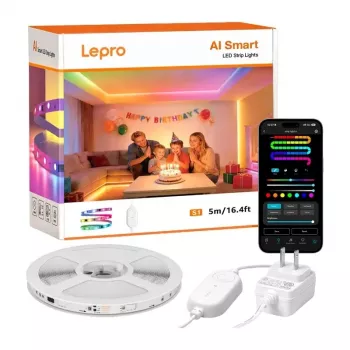 Lepro S1 5m Wi-Fi Bluetooth RGBIC LED lente – 150 LED, 16 miljoni krāsu, aplikācijas un balss vadība