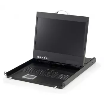 LevelOne KVM-8901DE melna 19 collu LCD KVM vadības konsole, 8x USB-B, 8x VGA, 8x PS/2, DE