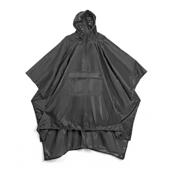 Lifeventure Travel Rain Poncho – Ūdensnecaurlaidīgs Ripstop Neilons, Melns, One Size