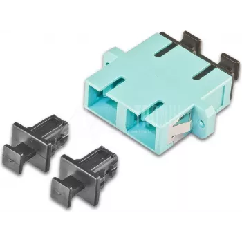 Lightwin LKUP DSC-DSC MM OM3 Duplex SC šķiedras optikas savienotājs, keramikas uzmava, metāla korpuss, aqua, panel montāža