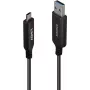 LINDY 10m USB 3.2 Gen 1 Type A uz C optiskās šķiedras hibrīda kabelis - melns