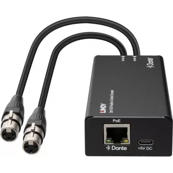 LINDY 2 kanālu XLR audio uz Dante kodētājs, PoE, AES67, 24-bit/96kHz 70618