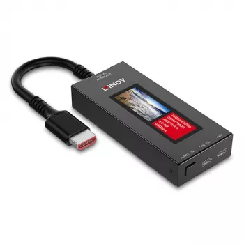LINDY HDMI 8K60 signāla analizators ar OLED displeju HDMI 2.1 8K video