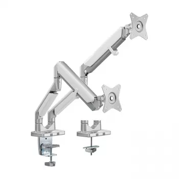 LOGILINK BP0088 TIS 17-32 Dual Monitor Mount – 2x 9kg Gas Spring, Silver, VESA 75/100, Clamp/Grommet