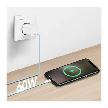 LogiLink CU0330 USB 2.0 Type-C kabelis, USB-A vīrietis uz USB-C vīrietis, 480 Mbps, 60W Power Delivery, neilona pinums, zils, 1 m