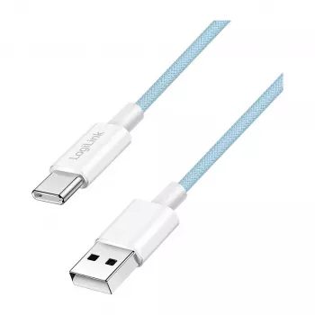 LogiLink CU0330 USB 2.0 Type-C kabelis, USB-A vīrietis uz USB-C vīrietis, 480 Mbps, 60W Power Delivery, neilona pinums, zils, 1 m