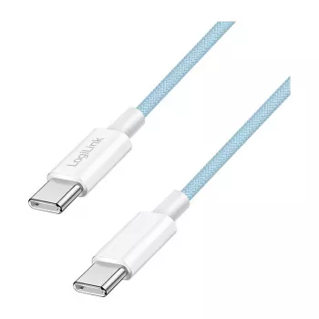 LogiLink CU0350 USB 2.0 Type-C uz Type-C kabelis, 1 m, neilona pinums, zils, 60W Power Delivery, 480 Mbps