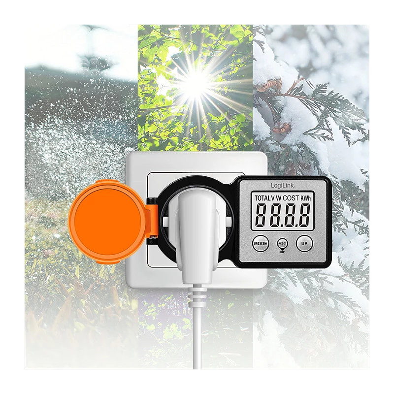 LogiLink enerģijas izmaksu mērītājs Outdoor, LCD displejs, melns/oranžs