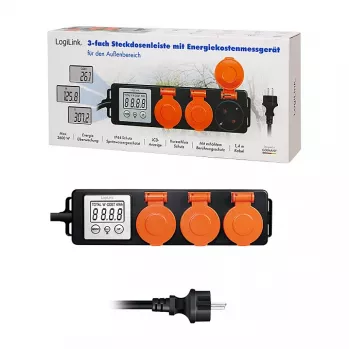 LogiLink Energy Cost Meter ar 3 āra rozetēm, IP44, Schuko, 3680 W