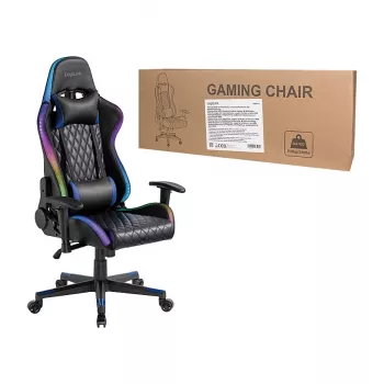 LogiLink EO0076 Gaming krēsls ar RGB apgaismojumu, jostas atbalstu, melns/zils