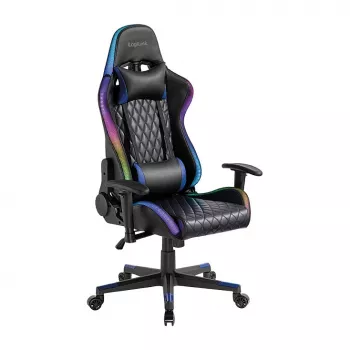 LogiLink EO0076 Gaming krēsls ar RGB apgaismojumu, jostas atbalstu, melns/zils