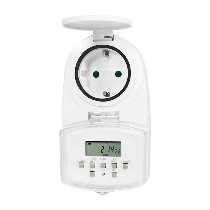LOGILINK ET0008 āra digitālais taimeris - IP44, 10 ON/OFF programmas, 16A/3680W, Schuko (F tips), Melns/Pelēks