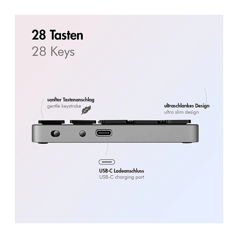 LogiLink ID0212 bezvadu ciparu tastatūra, 28 taustiņi, Bluetooth 5.0, Space Grey