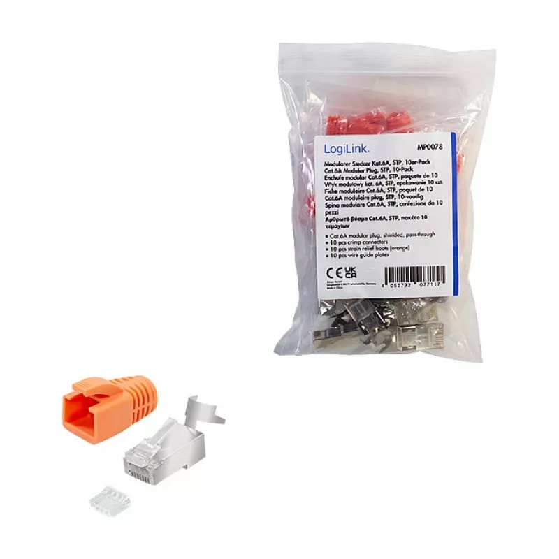 LogiLink Modular Plug RJ45 Cat.6A STP Pass Through, 10 gab.
