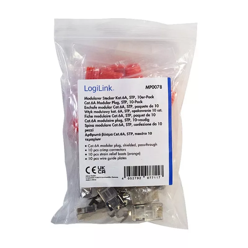 LogiLink Modular Plug RJ45 Cat.6A STP Pass Through, 10 gab.