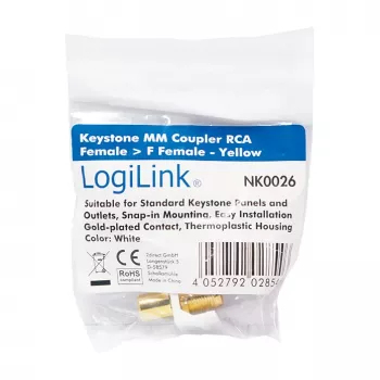 LogiLink NK0026 Keystone RCA sieviešu uz F sieviešu savienotājmodulis, dzeltens
