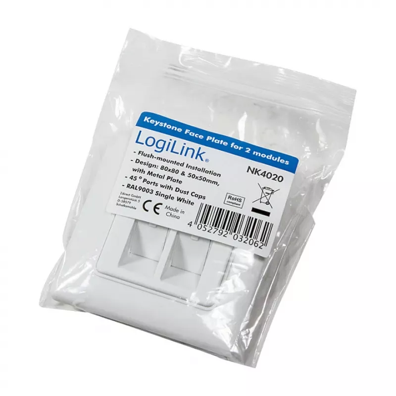LogiLink NK4020 Keystone sienas panelis, 2 moduļi, signālbalts