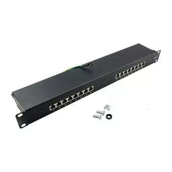 LOGILINK NP0057 Cat6 STP komutācijas panelis, 19 collu 1U 16 portu, RJ45/LSA IDC, melns EconLine