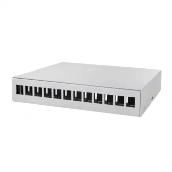 LOGILINK NP0094 12 portu konsolidācijas kārba, galda/sienas/DIN sliedes montāžai, gaiši pelēka