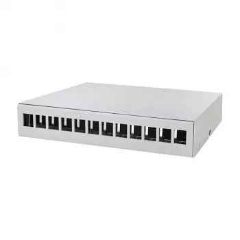 LOGILINK NP0094 12 portu konsolidācijas kārba, galda/sienas/DIN sliedes montāžai, gaiši pelēka