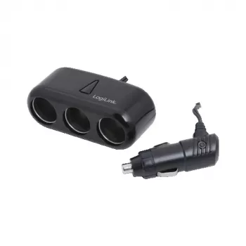 LogiLink PA0038 3 portu auto lādētāja sadalītājs ar USB portu – 12V/5V strāvas sadalītājs cigarešu piepīpētāja ligzdai, melns