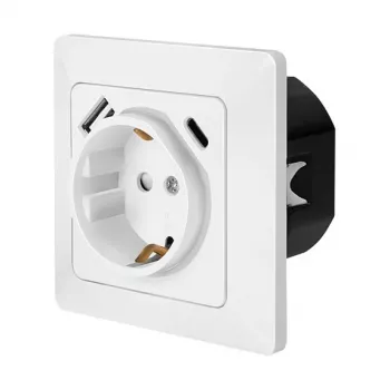 LOGILINK PA0253 Sienas kontaktligzda ar 1 Schuko un 2 USB portiem, 3.1A, balta