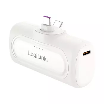 LogiLink PA0349W mobilā ārējā baterija, 5000 mAh, LiPo, iebūvēts salokāms USB-C spraudnis un USB-C pieslēgvieta, balta