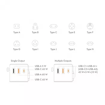 LOGILINK PA0357 USB-A/C ceļojumu lādētājs, 70 W GaN, 4 porti, balts