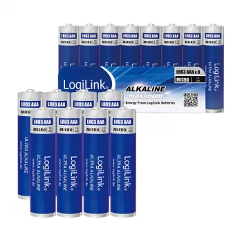 LogiLink Ultra Power sārma AAA baterijas, 8 gab. iepakojumā, 1,5V, ilgstoša jauda, bez dzīvsudraba