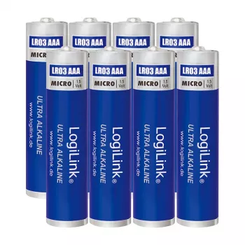LogiLink Ultra Power sārma AAA baterijas, 8 gab. iepakojumā, 1,5V, ilgstoša jauda, bez dzīvsudraba