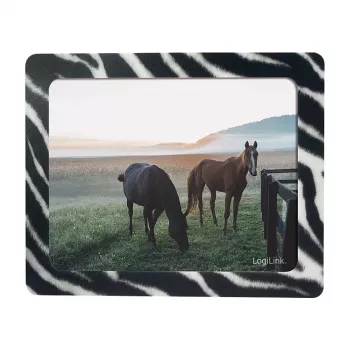 LogiLink īpaši plāns peles paliktnis ar integrētu foto rāmi, zebras dizains, neslīdoša gumijas pamatne, 2 mm, 10 x 15 cm foto, melns/baltss