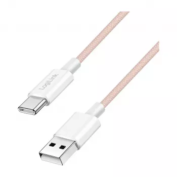 LogiLink CU0324 USB 2.0 Type-C kabelis, A/M līdz C/M, 480 Mbps, 60W, neilons, rozā, 1 m