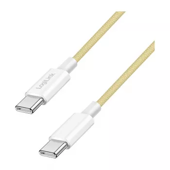 LogiLink USB 2.0 Type-C kabelis, C/M līdz C/M, 480 Mbps, 60W, neilons, dzeltens, 0,5 m