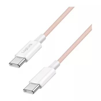 LogiLink USB 2.0 Type-C to Type-C kabelis, 1m, 60W Power Delivery, neilona pinums, rozā