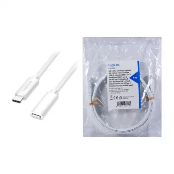 Logilink USB 2.0 USB-C pagarinātājs (vīriešu–sieviešu) – 100W PD, 480 Mbps, balts, 2m