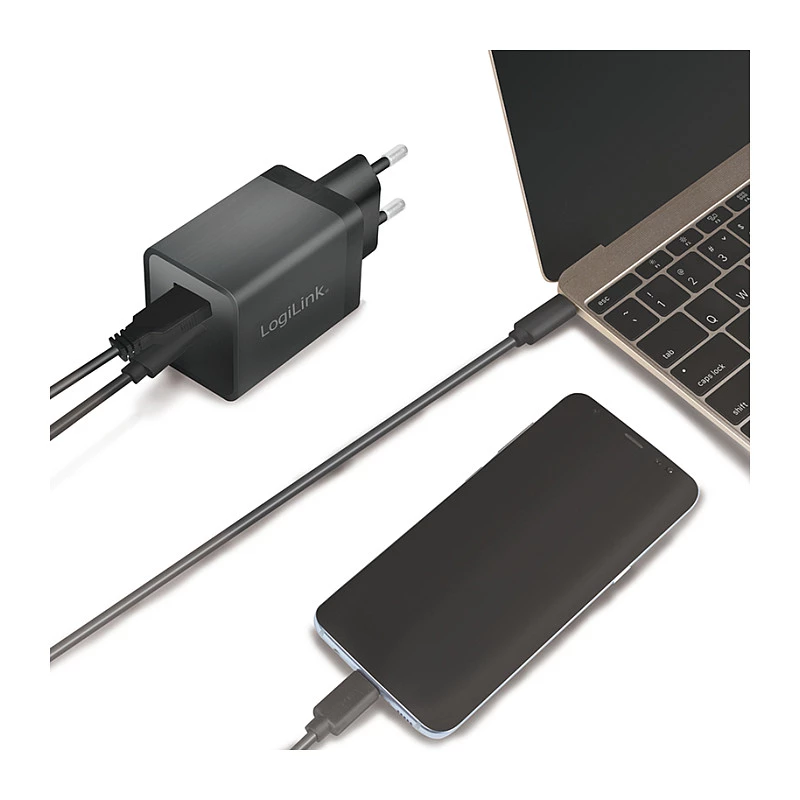 Logilink USB-A/C lādēšanas komplekts, 15 W, ar 1x USB-A un 1x USB-C, melns