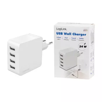 Logilink PA0336W USB-A lādētājs, 24 W, 4 porti, 4x USB-A, balts