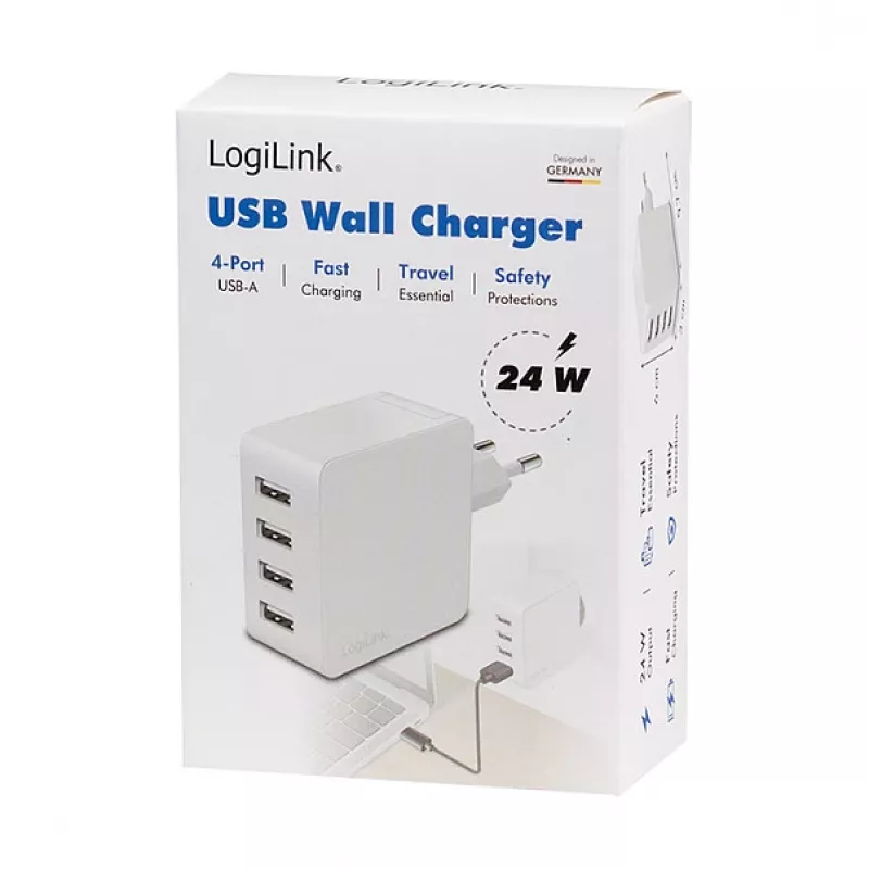 Logilink PA0336W USB-A lādētājs, 24 W, 4 porti, 4x USB-A, balts