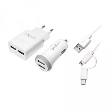 Logilink USB-A lādētājs, 10.5 W / 10 W, 2 porti, 2x USB-A, balts